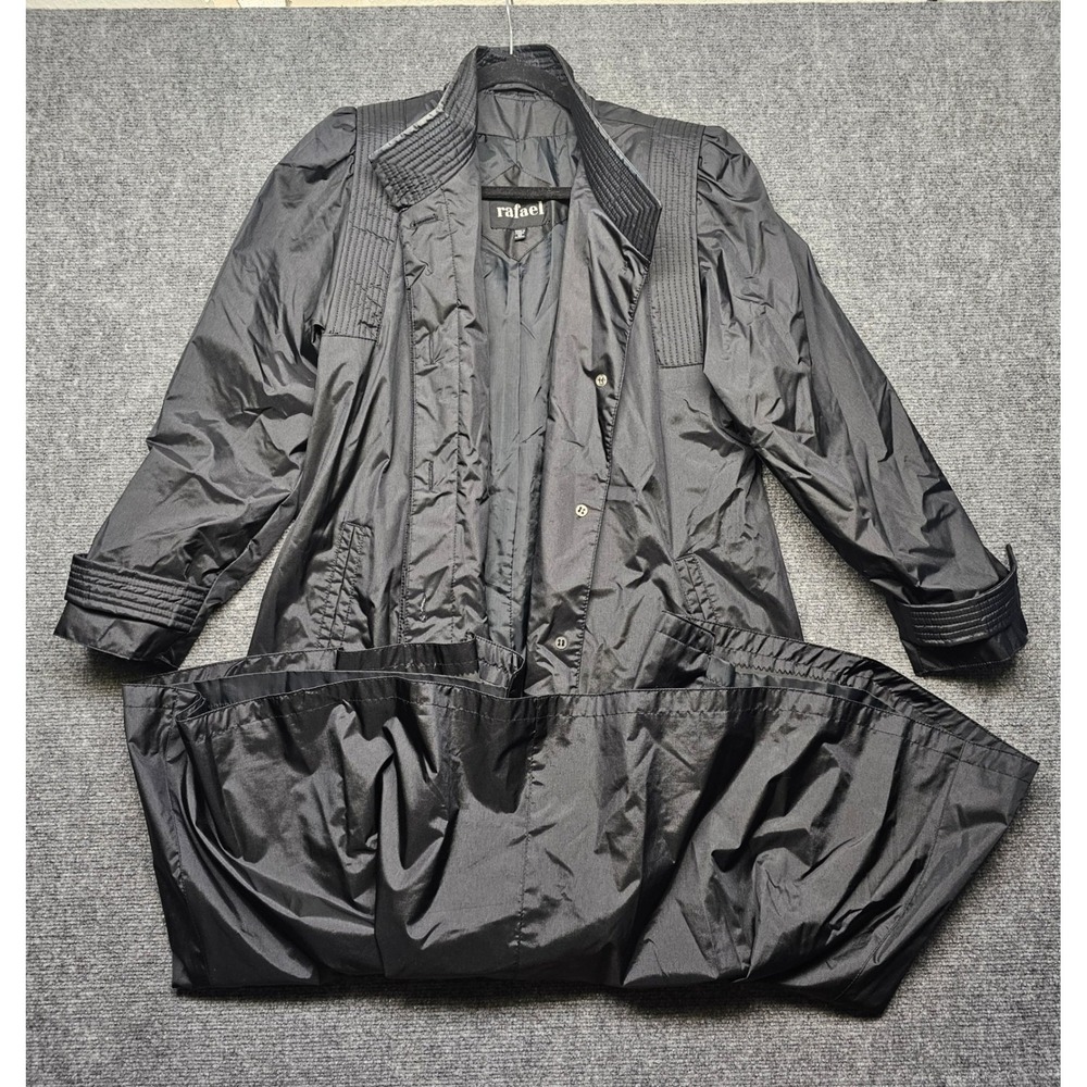 Rafael Vintage Black Nylon Trench Coat Long Lightweight Jacket Size 10 Korea